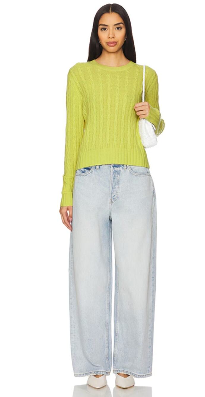 Guest In Residence Sweater Small Cable Shrunken Cashmere Crew Lemon Quiet Luxury